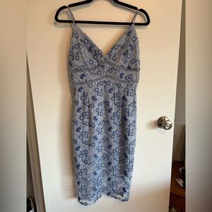 Bardot Light Blue Strapless Floral Lace Sheath Dress